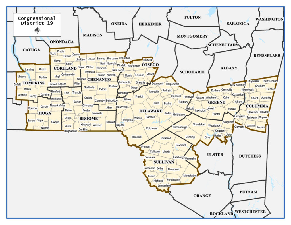 Map of NYS Congressional District 19 (updated 2023)